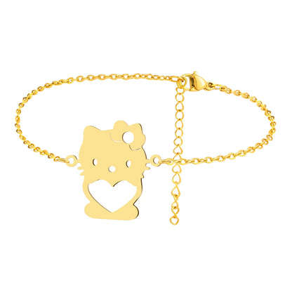 Women's Sleek Hello Kitty Heart Stainless Steel Chain Bracelet