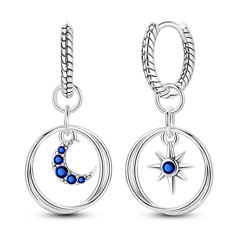 Pandora 925 Sterling Silver Two-Tone Moon, Stars & Sun Women's Earrings