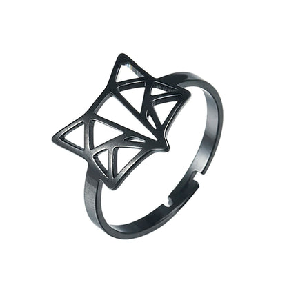 Women's Delicate Cutout Origami Fox Stainless Steel Adjustable Ring