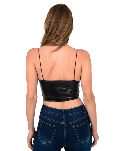 Women's Black Vegan Leather Spaghetti Strap Bralette