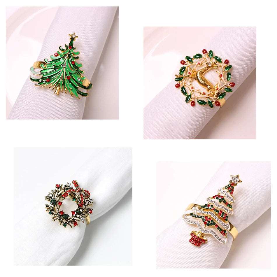 Rhinestone Embellished Christmas Themed Metal Napkin Ring Holders (4pcs) - 80d3e6-0e.myshopify.com - Combination 2 -  Combination 2