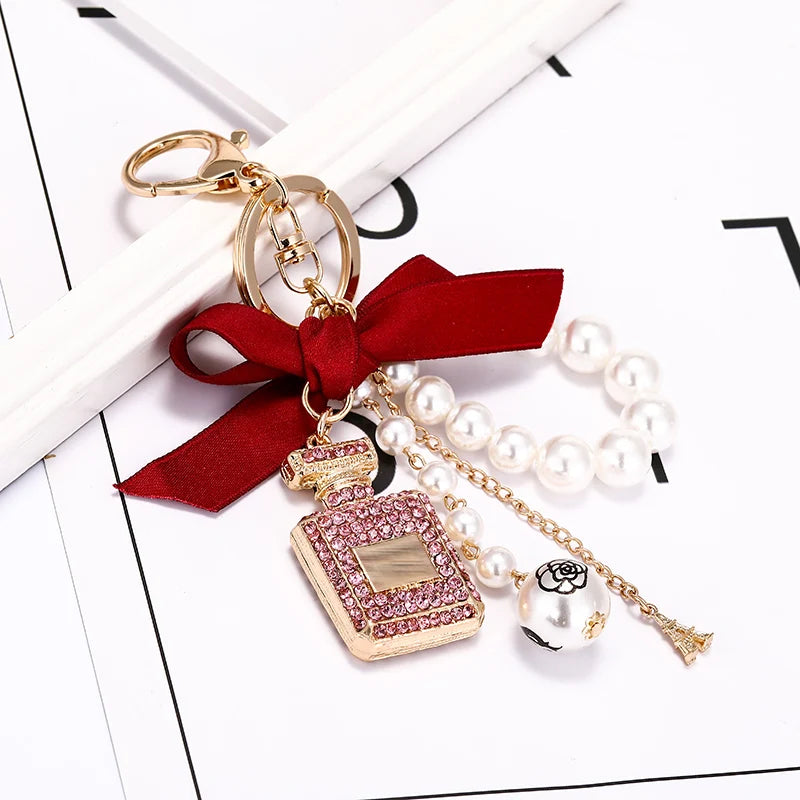 Women's Luxury Replica N°5 Perfume Bottle & Bow Keychain