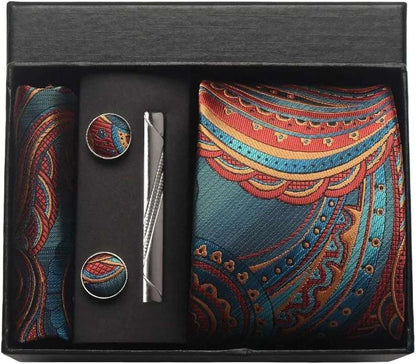 Men's Luxury Silk Paisley Floral Necktie, Pocket Square, Clip & Cufflinks Set - 80d3e6-0e.myshopify.com - BF5 -  BF5