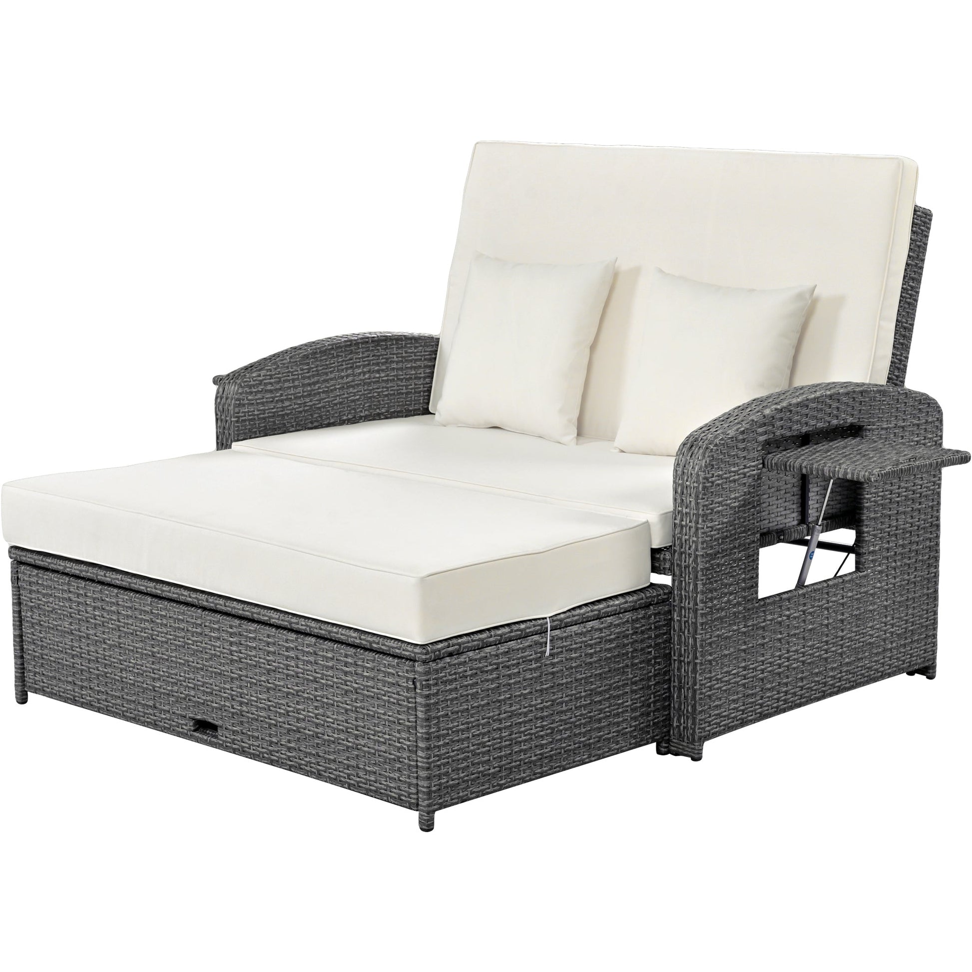 Outdoor PE Wicker Rattan Two Seater Reclining Lounge Daybed with Adjustable Back - 80d3e6-0e.myshopify.com - -  