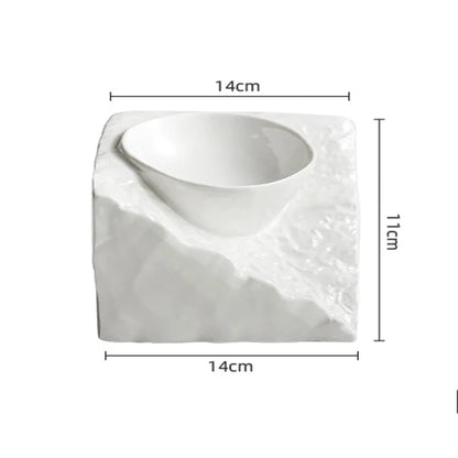 Restaurant Style White Ceramic Square Stone Cube Irregular Gourmet Soup Bowl - 80d3e6-0e.myshopify.com - -  