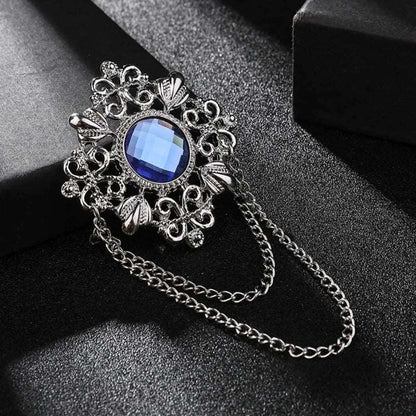 Men's Retro Baroque Style Crystal Brooch Vintage Tassel Chain Brooch - 80d3e6-0e.myshopify.com - Silver Blue -  Silver Blue