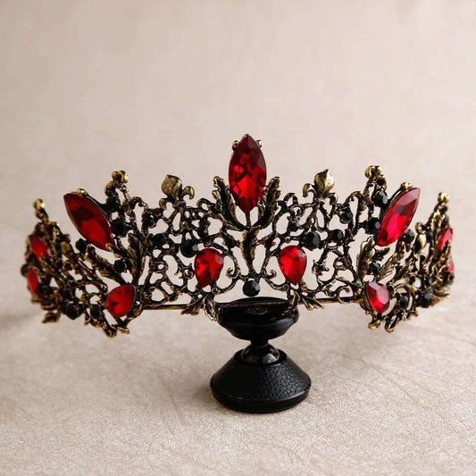 Baroque Retro Crystal Black Gothic Vines Tiara with Gold Fleur de Lis Accents