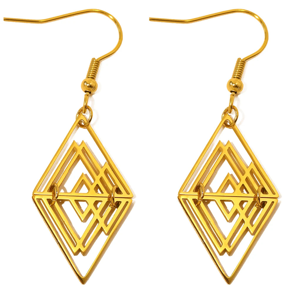 Women's Geometric Hollow Cutout Triangle Pyramid Stainless Steel Dangle Earrings