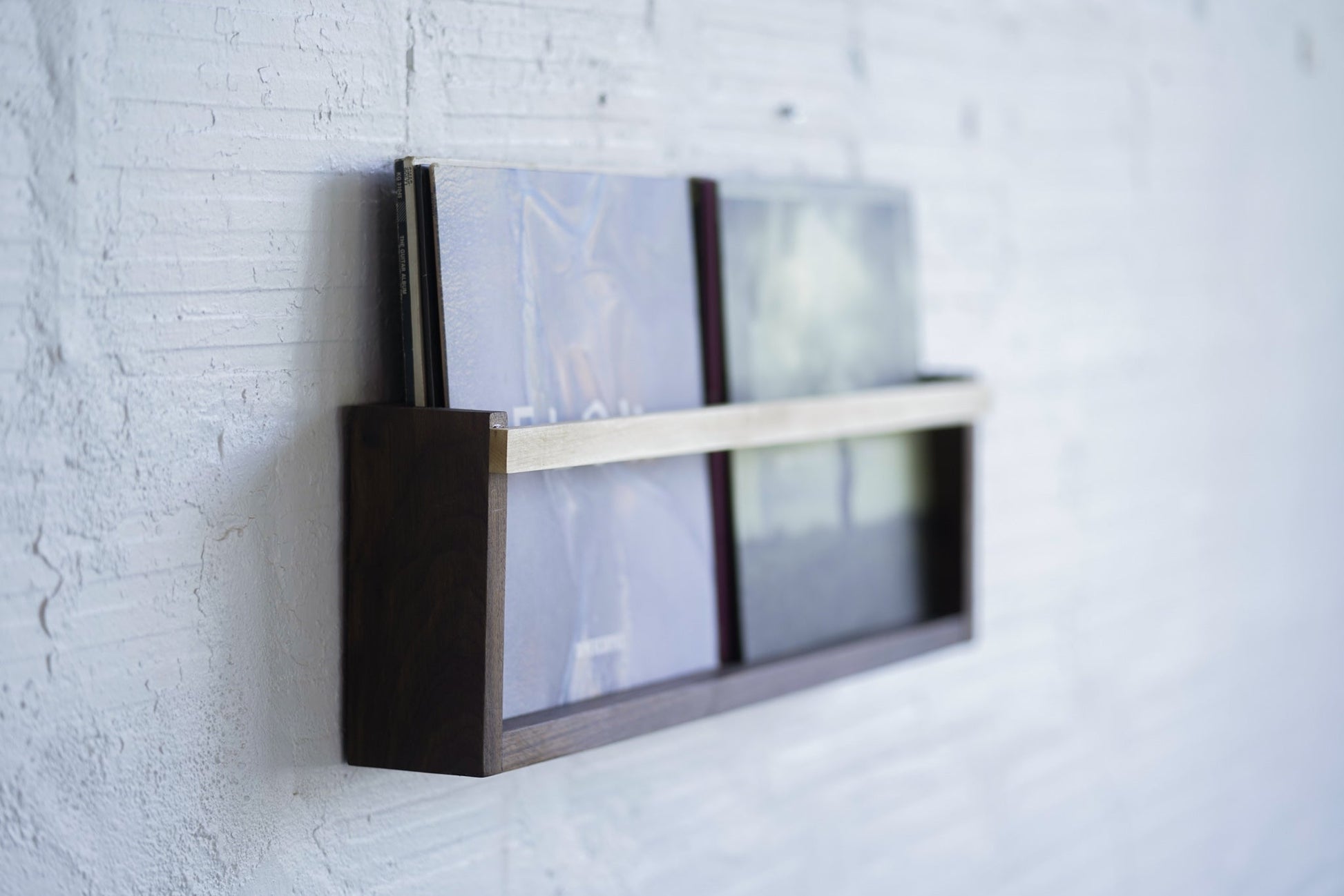 Rustic Wall Mounted Black Walnut & Maple Wood Magazine & Vinyl Wall Rack - Lovez Aqua© - 