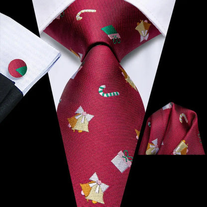 Men's Christmas Themed Festive Silk Necktie, Pocket Square & Cufflink Set - Lovez Aqua© - 