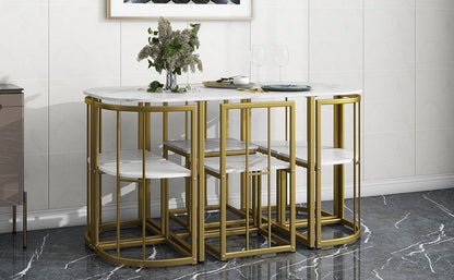 Modern 7-Piece Faux White Marble & Gold Compact Table & Chair Dining Set - 80d3e6-0e.myshopify.com - -  