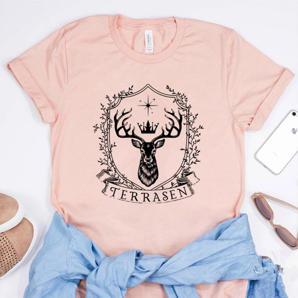 Terrasen The White Stag Throne of Glass Women's Graphic Print T-Shirt - Lovez Aqua© - 