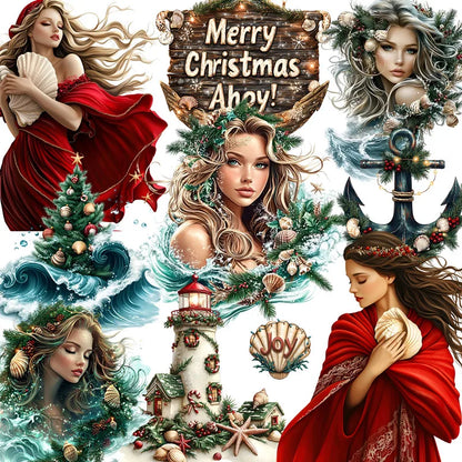 Fantasy Woman of the Ocean Christmas Themed Mermaid Stickers (20 Pcs)