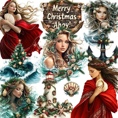 Fantasy Woman of the Ocean Christmas Themed Mermaid Stickers (20 Pcs) - 80d3e6-0e.myshopify.com - -  