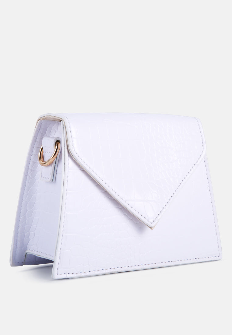 White Mini Envelope Faux Crocodile Leather Women's Sling Shoulder Bag