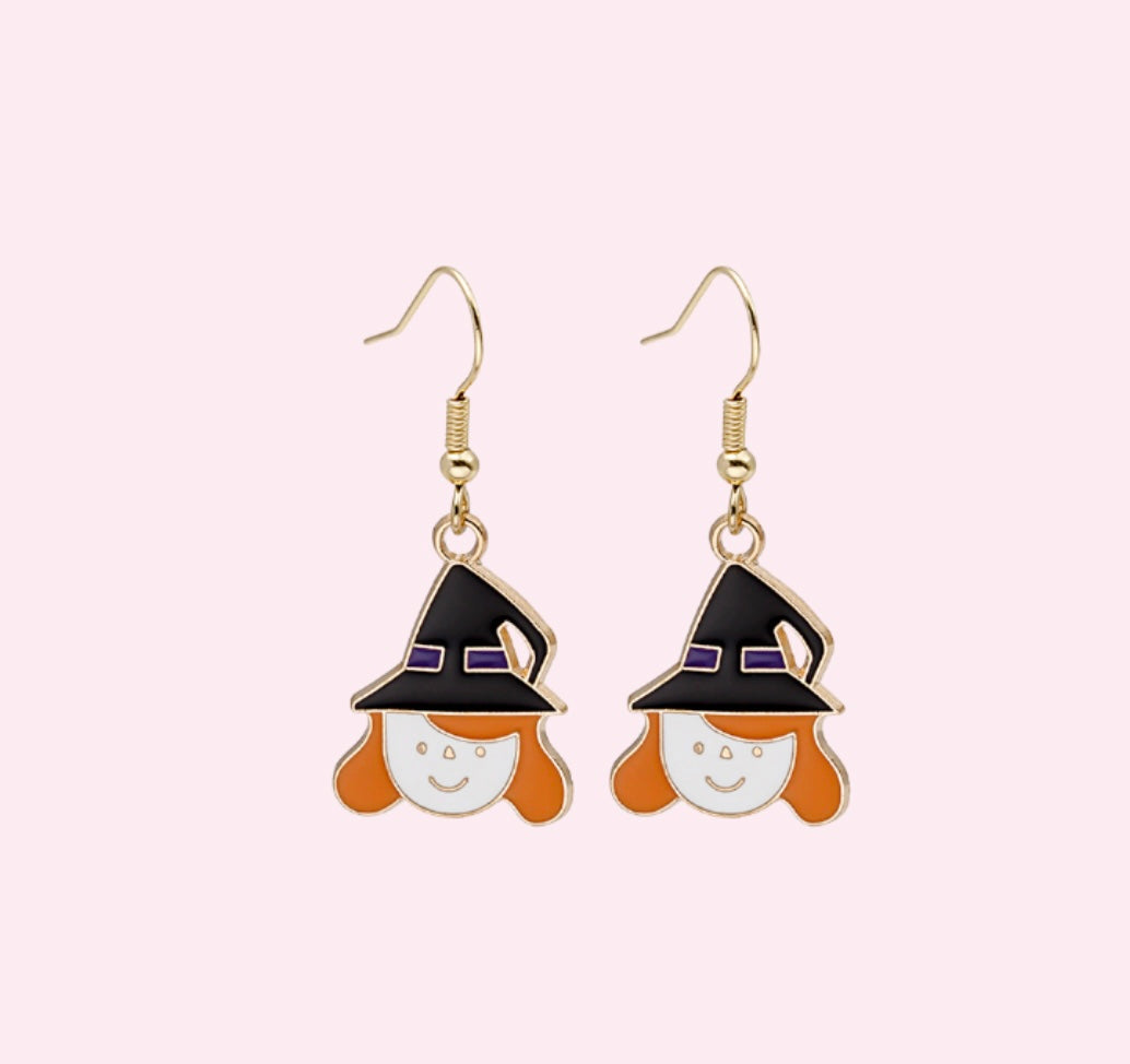 Minimalistic Gold Plated 925 Sterling Silver Halloween Pumpkin & Witch Earrings - Lovez Aqua© - 