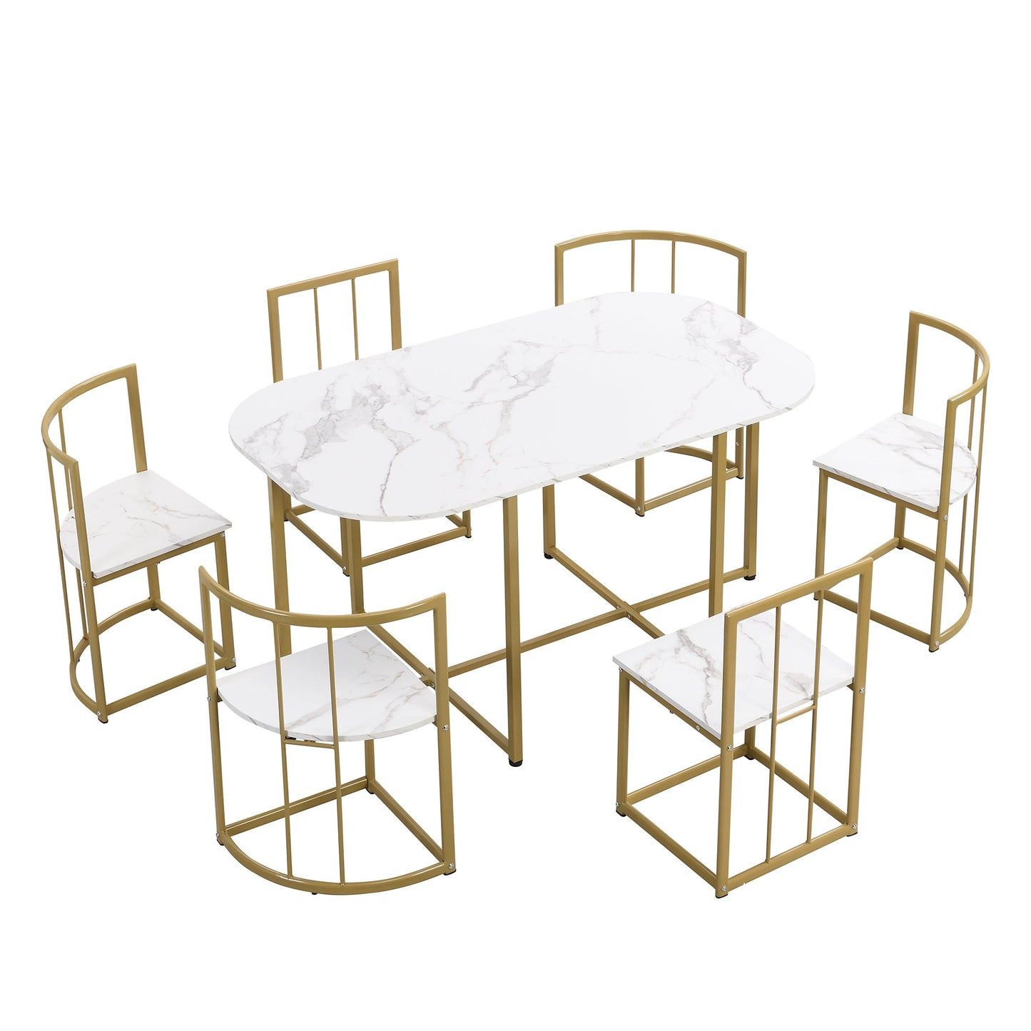 Modern 7-Piece Faux White Marble & Gold Compact Table & Chair Dining Set - 80d3e6-0e.myshopify.com - -  