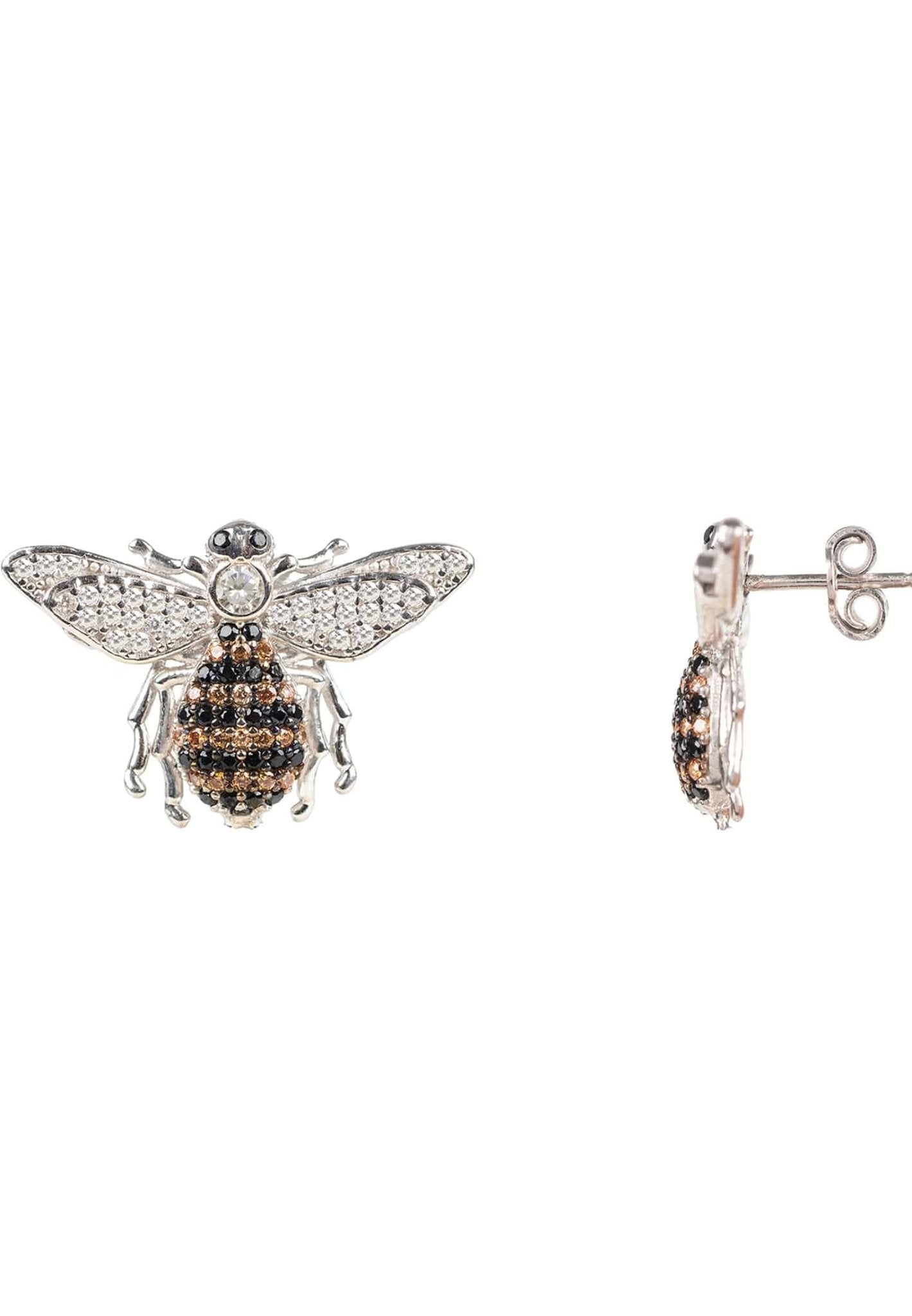 Women's 925 Sterling Silver & Cubic Zircons Honey Bee Stud Earrings