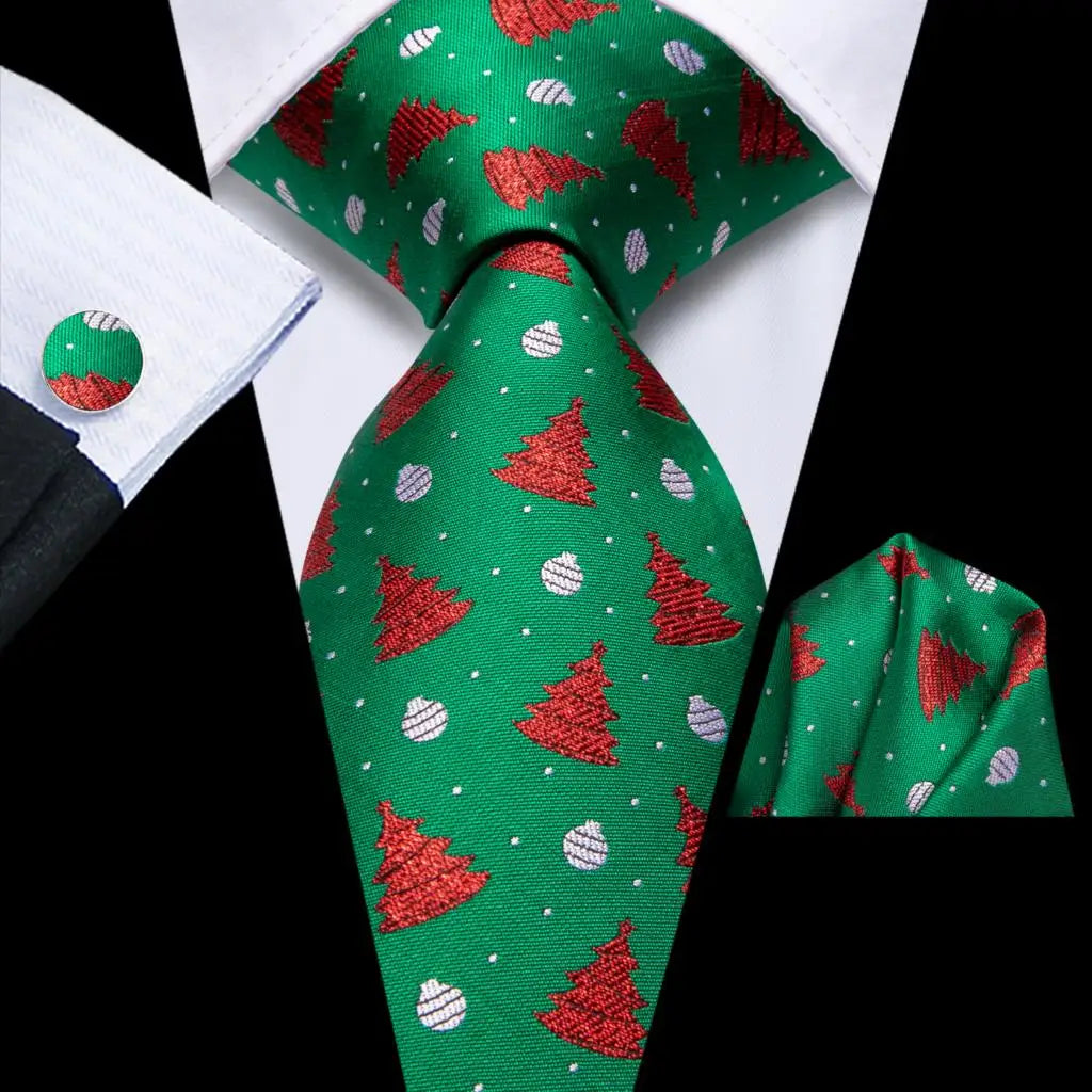 Men's Christmas Themed Festive Silk Necktie, Pocket Square & Cufflink Set - Lovez Aqua© - 