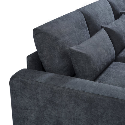 Modern Dark Gray Large L-Shape Feather Filled Sectional Convertible Sofa - Lovez Aqua© - 