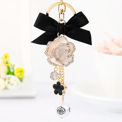 Women's Luxury Replica N°5 Perfume Bottle & Bow Keychain