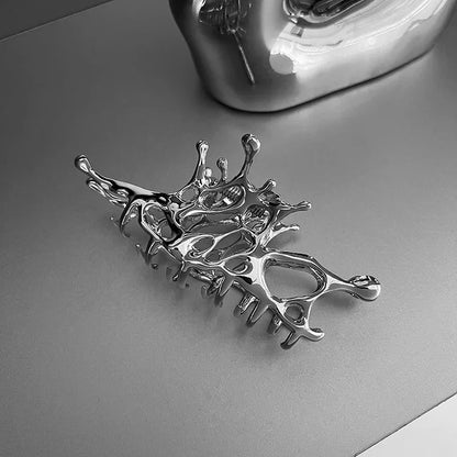 Abstract Gothic Liquid Silver Geometric Women's Large Metal Hair Claw Clip