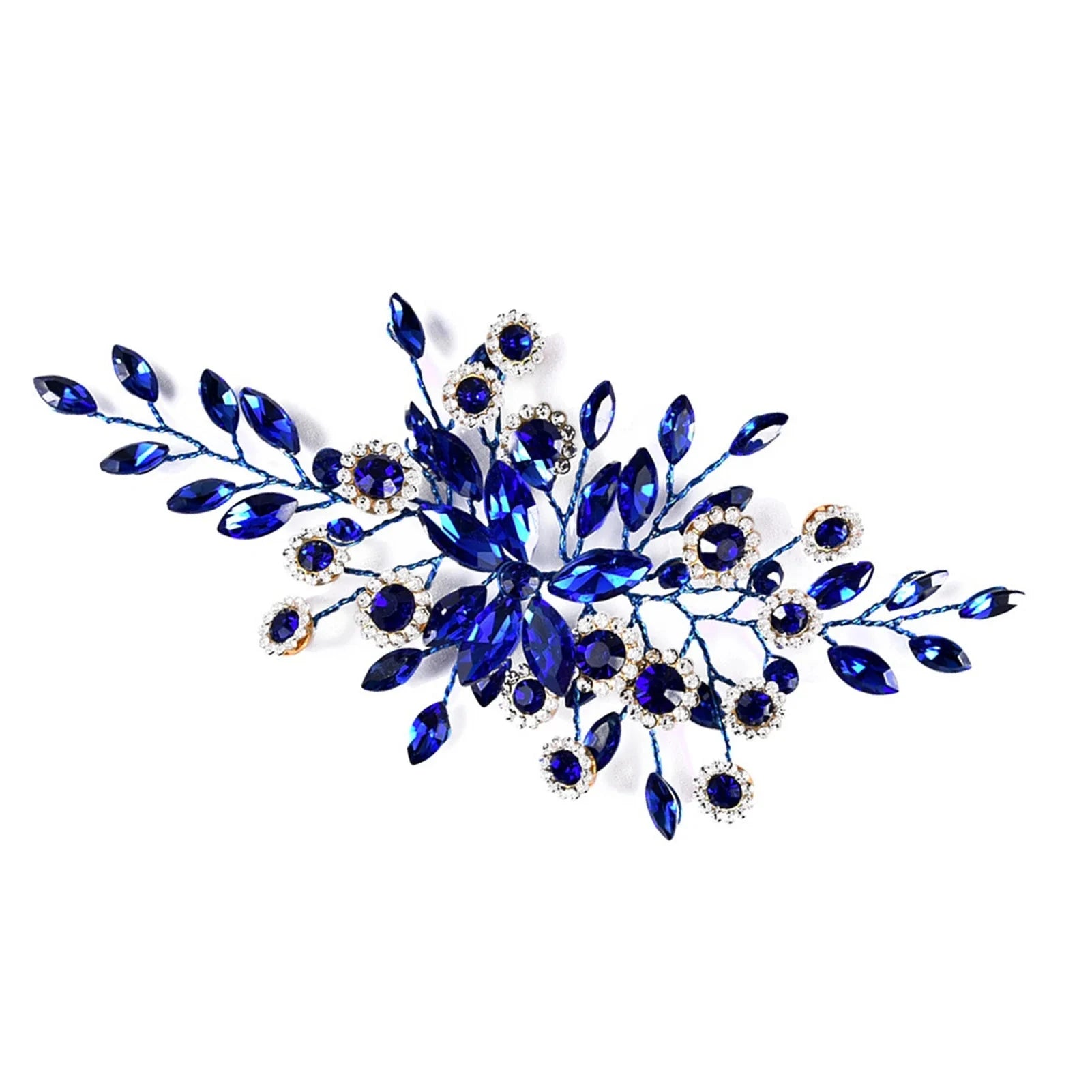 Delicate Women's Rhinestone Encrusted Hair Comb With Crystal Flowers - Lovez Aqua© - 