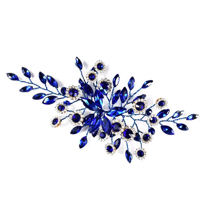 Delicate Women's Rhinestone Encrusted Hair Comb With Crystal Flowers - Lovez Aqua© - 