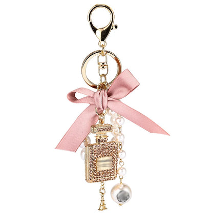 Women's Luxury Replica N°5 Perfume Bottle & Bow Keychain