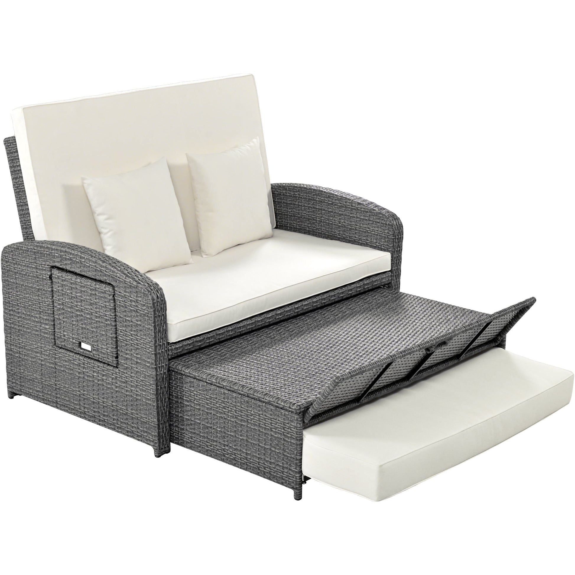 Outdoor PE Wicker Rattan Two Seater Reclining Lounge Daybed with Adjustable Back - 80d3e6-0e.myshopify.com - -  