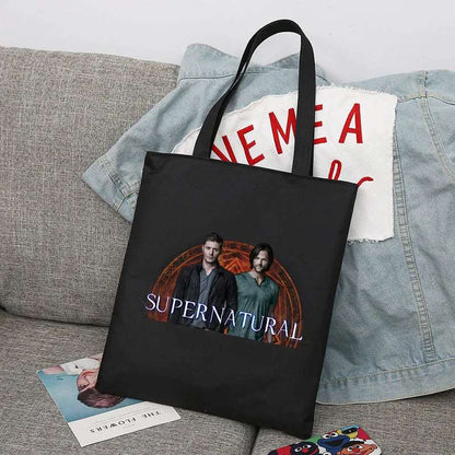 Supernatural Winchester Brothers Canvas Tote Bag - 80d3e6-0e.myshopify.com - Black 09 / With Zipper -  Black 09