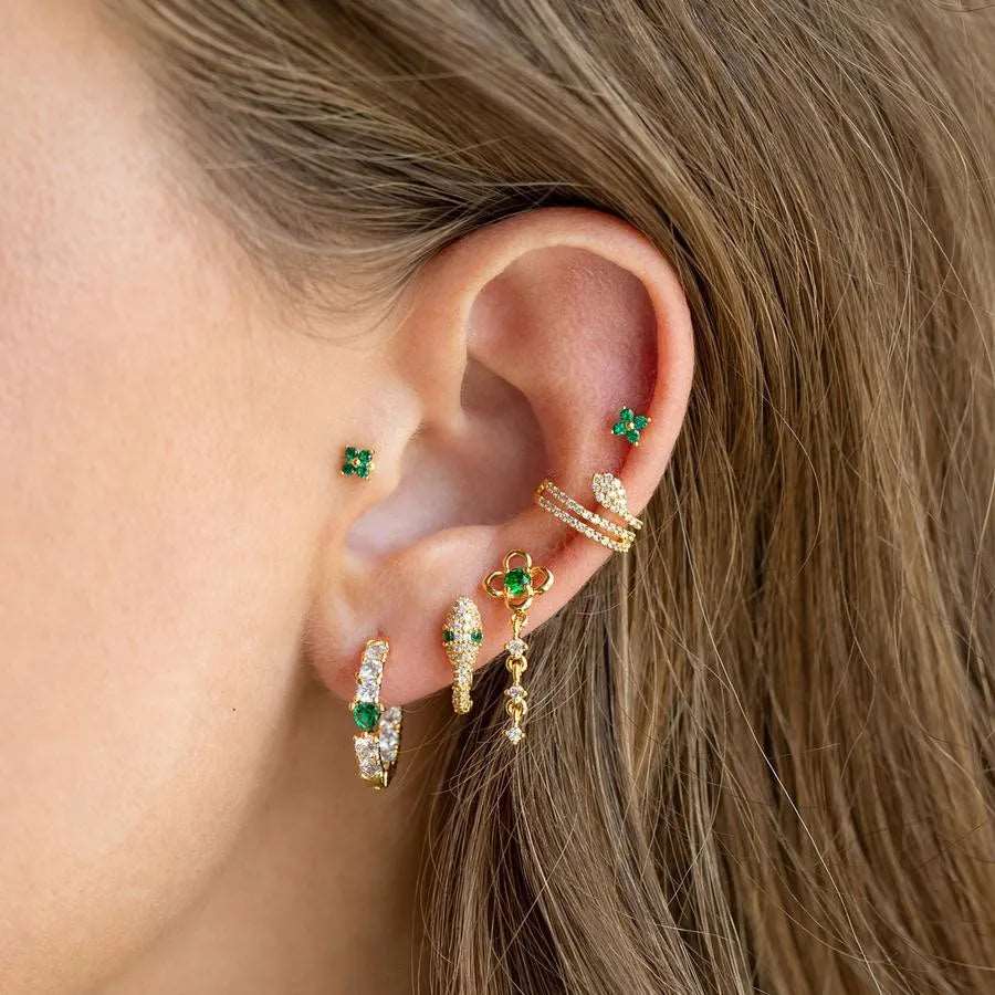 Harry Potter Slytherin Themed 18K Gold & Green Zircon Stud Earrings (3 Pairs)