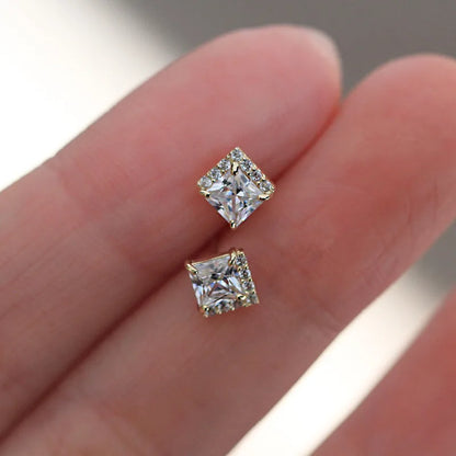 925 Sterling Silver Square White Zircon Vintage Classic Women's Stud Earrings