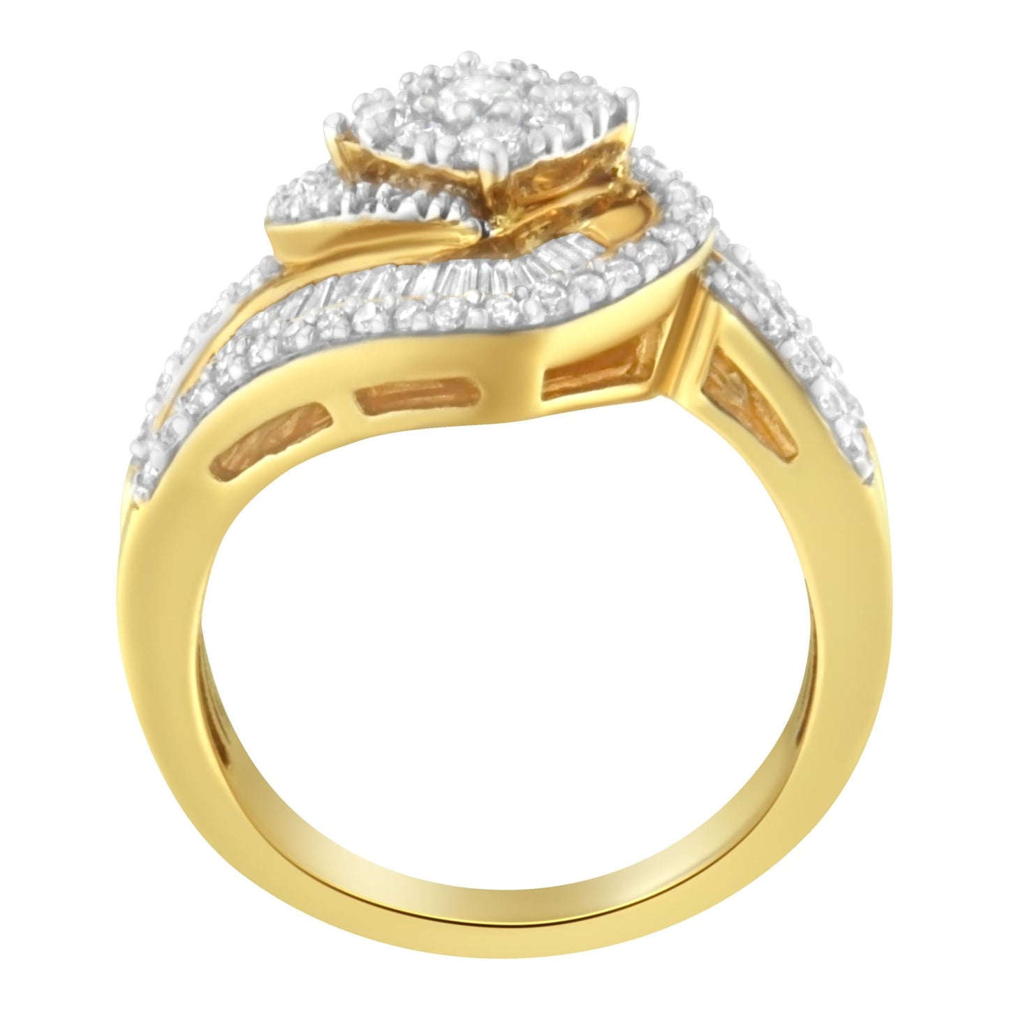 14K Yellow Gold 1 Cttw Baguette & Brilliant-Cut Diamond Cluster Engagement Ring