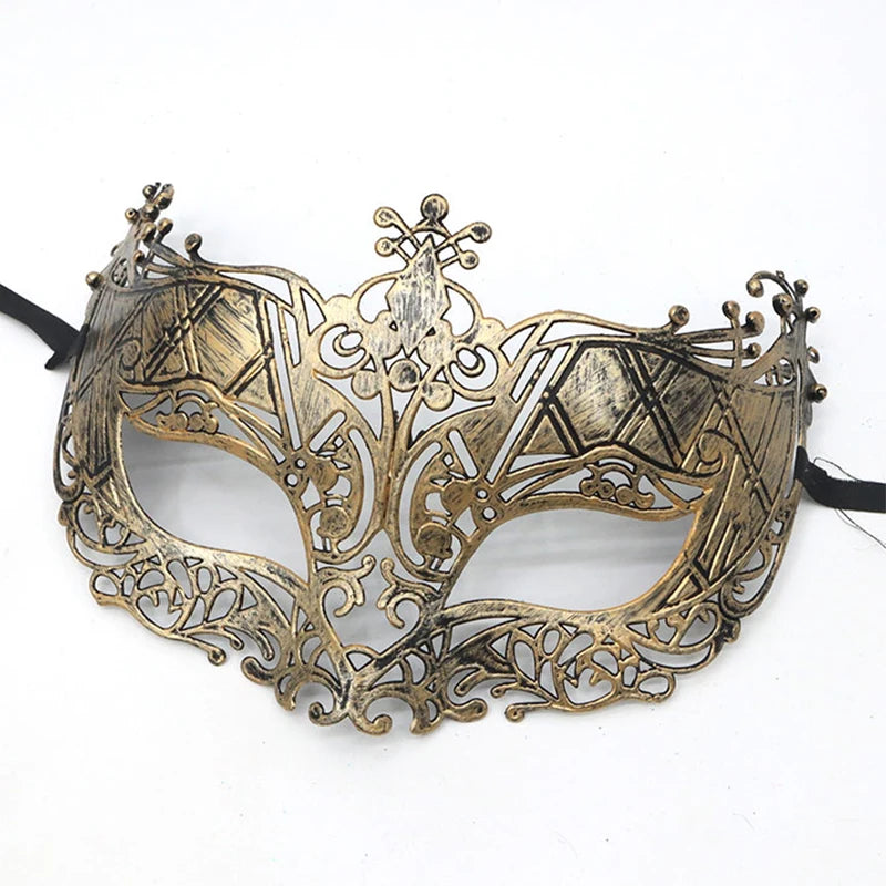 Retro Antique Bronze Unisex Half Face Engraved Filigree Venetian Masquerade Mask - Lovez Aqua© - 