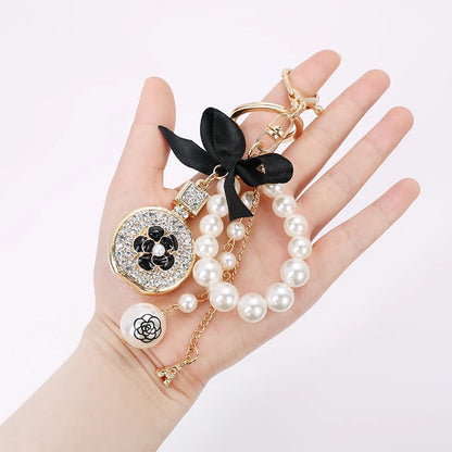 Women's Luxury Replica N°5 Perfume Bottle & Bow Keychain