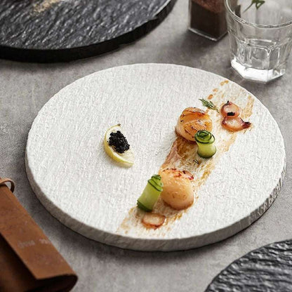 Luxury Japanese Style Round Polished Ceramic Flat Rock Textured Dinner Plate - 80d3e6-0e.myshopify.com - -  