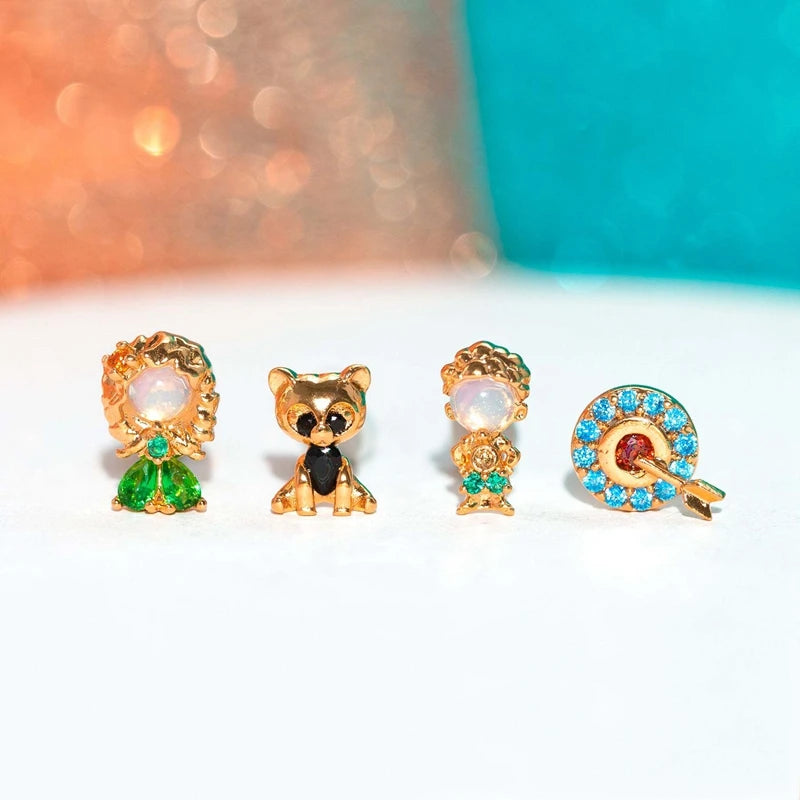 Disney Princesses & Animal Friends Cubic Zircon Women's Stud Earrings (4pcs)