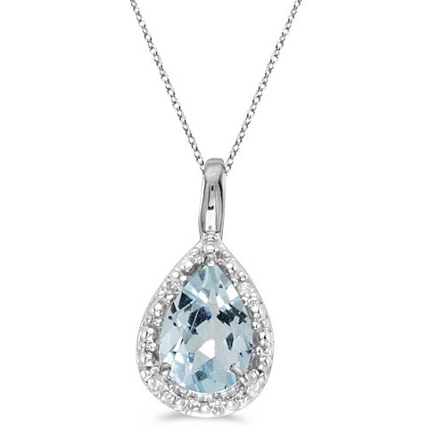 Women's Pear Shaped 14K White Gold Aquamarine Pendant Necklace