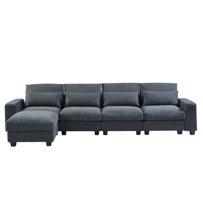 Modern Dark Gray Large L-Shape Feather Filled Sectional Convertible Sofa - Lovez Aqua© - 