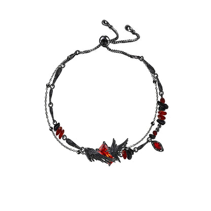 Rustic Gothic Black Raven & Red Garnet Beaded Crystal Women's Bracelet - Lovez Aqua© - 