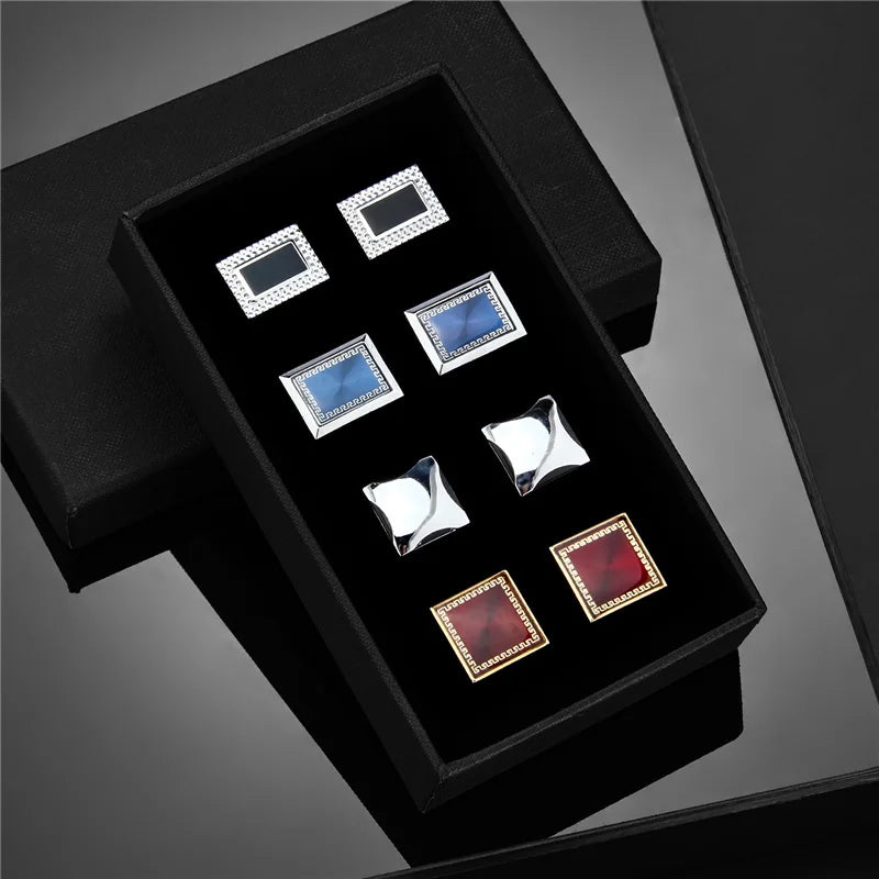 Men's Modern Square Geometric Pattern Cufflinks in Gift Box (4 Pieces) - Lovez Aqua© - 