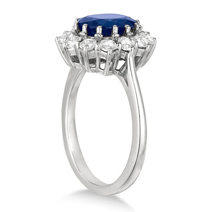 Princess Diana 14K White Gold Oval Blue Sapphire & Diamond Accented Ring