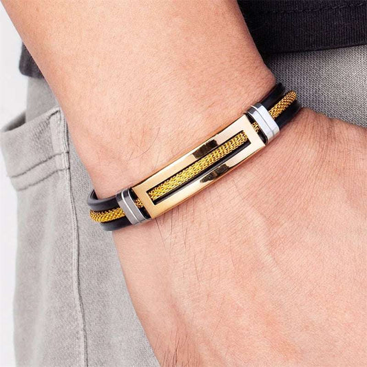 Men's Modern Golden Chain Stainless Steel Geometric Rectangle Bracelet - 80d3e6-0e.myshopify.com - -  