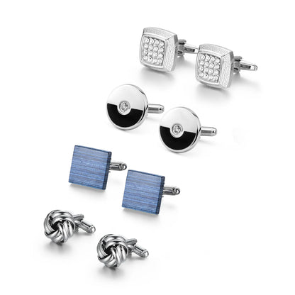 Men's Modern Square Geometric Pattern Cufflinks in Gift Box (4 Pieces) - Lovez Aqua© - 