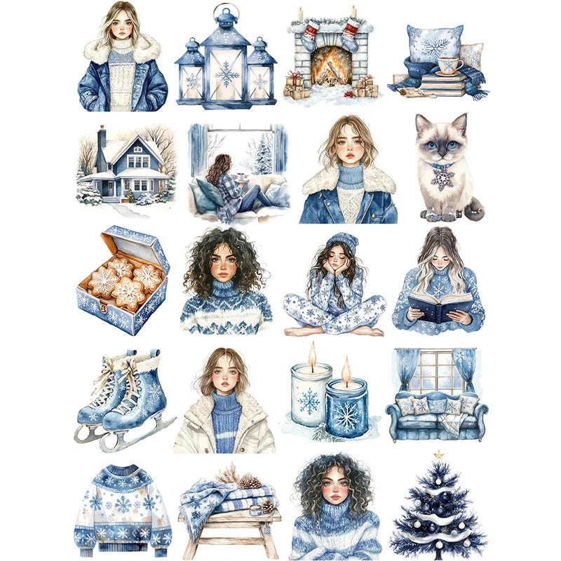 Winter Ice Blue Cozy Indoor Girl's Christmas Snowflake Stickers (20 Pieces)