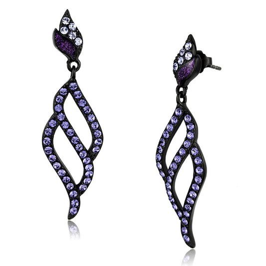 Women's Gothic Black Stainless Steel Purple Tanzanite Crystal Drop Earrings