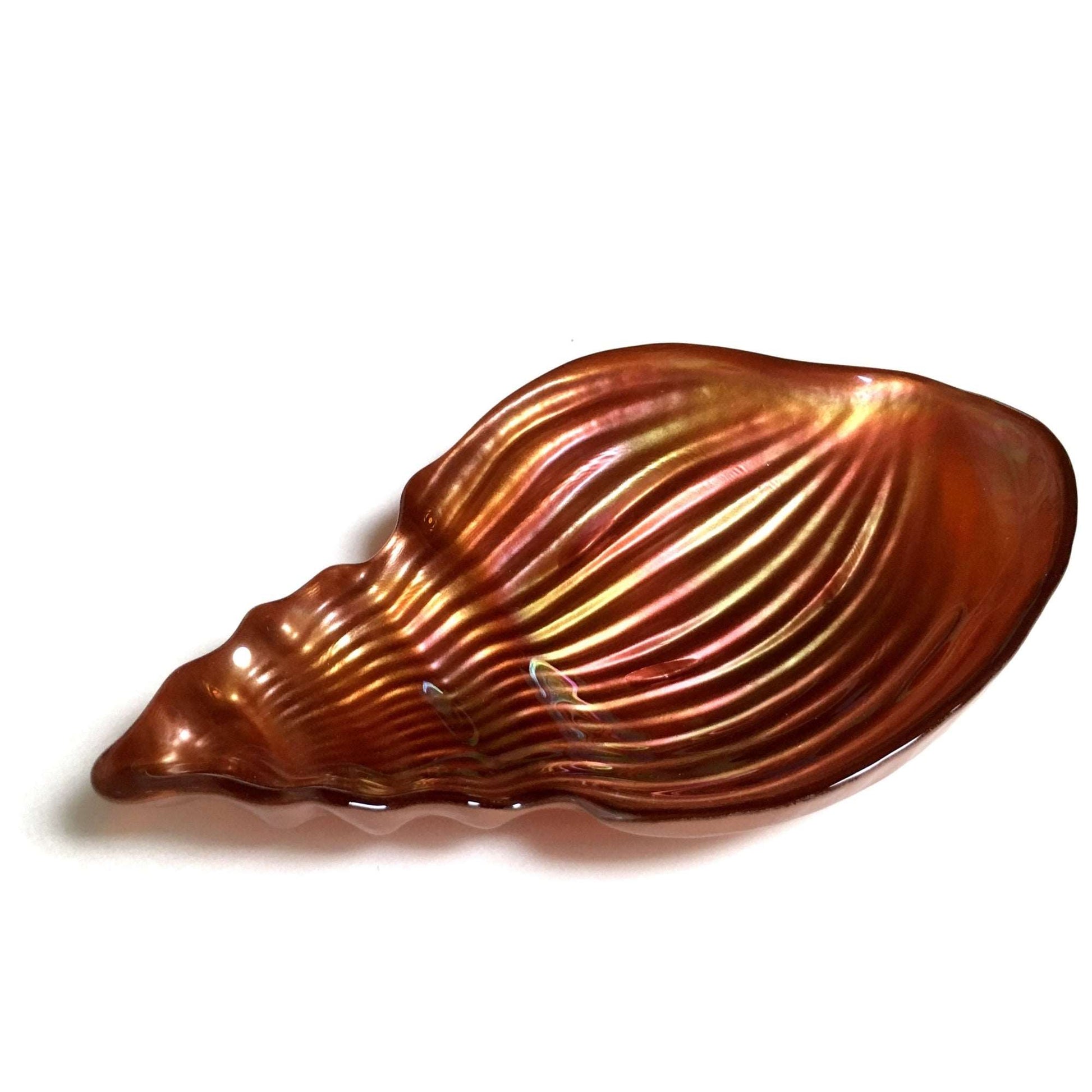 Iridescent Copper Ocean Conch Shell 11.5" Glass Tray