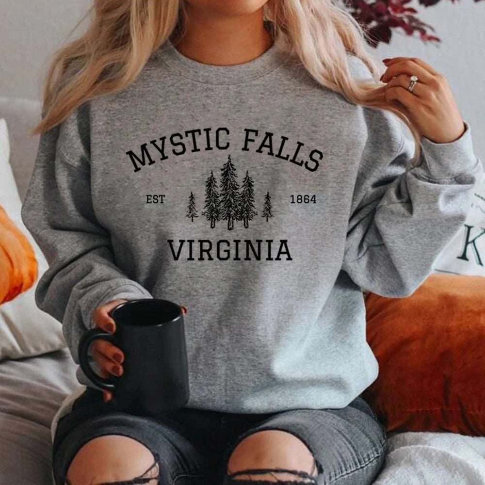 "Mystic Falls Virginia Est 1864" Vampire Diaries Unisex Pullover Sweatshirt - Lovez Aqua© - 