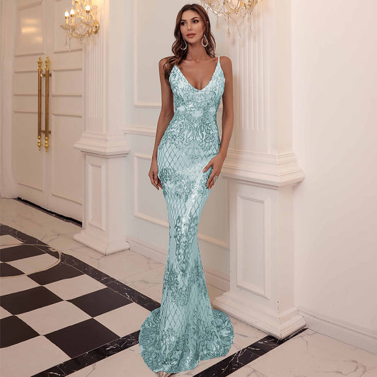 Mint Green Sequined Women's Backless Mermaid Evening Gown - 80d3e6-0e.myshopify.com - -  